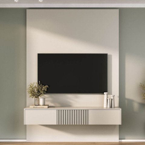 Rack Ripado com Painel para TV até 60 Polegadas 160CMX230CM Aruá CabeCasa MadeiraOriginals Offwhite