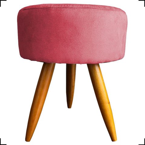 Puff Redondo Decorativo para Sala Quarto Penteadeira Pés Palito Suede Rosê