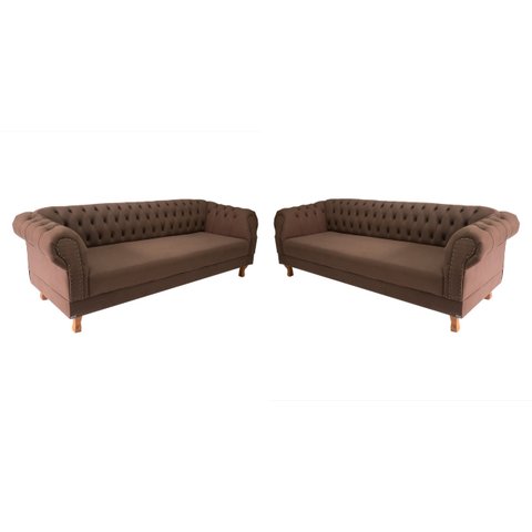 Dois Sofás Chesterfield Capitone Duque Suede Marrom 1,80cm