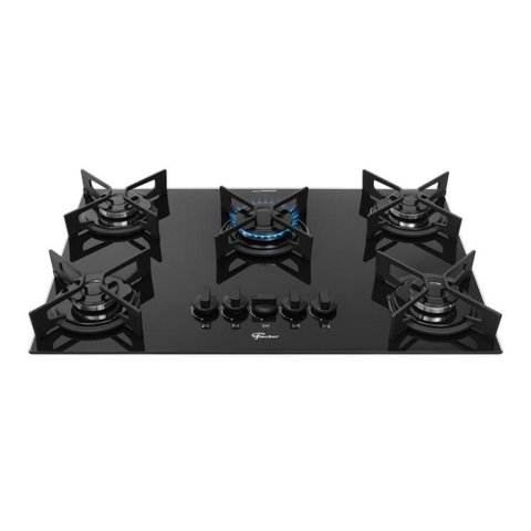 Cooktop a Gás Fischer 5 Bocas Fit Line Trempe Iron Preto Bivolt
