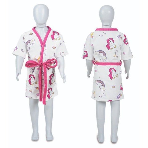 Roupão de Banho Infantil de 4 a 10 Anos Unicórnio - M - 6 a 8 Anos