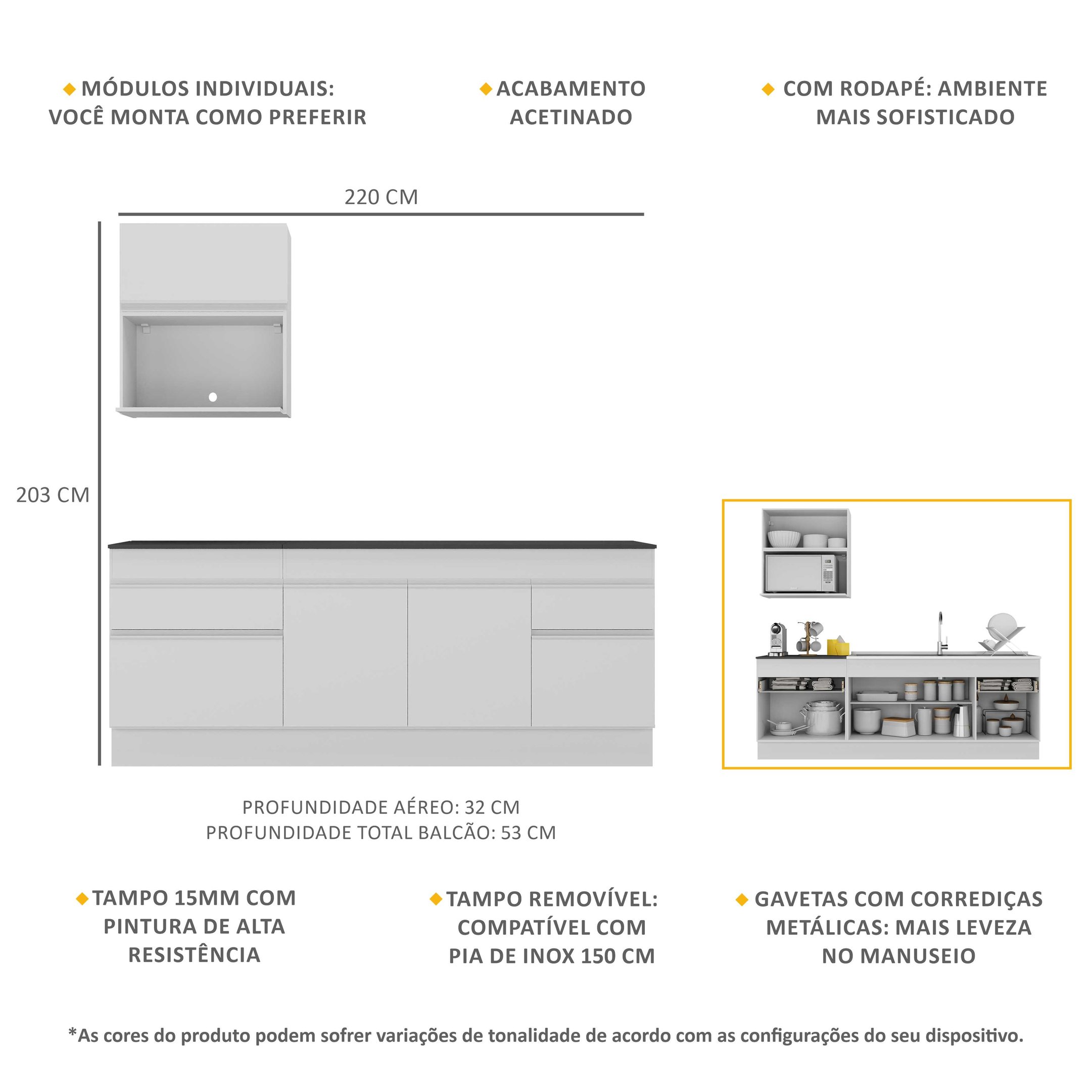 Armário de Cozinha Compacta com Rodapé Veneza Multimóveis Mp2110.891 Branco - 4