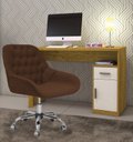Ver imagem 4 de Cadeira Poltrona Decorativa Rodinhas Regulagem Altura Alice Suede Marrom