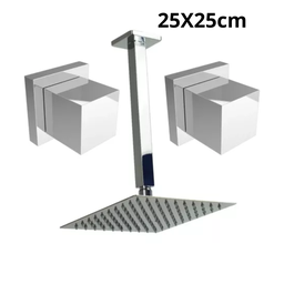 Kit Chuveiro Teto Quadrada 25x25cm Cromada Inox e 2 Acabamento - 2