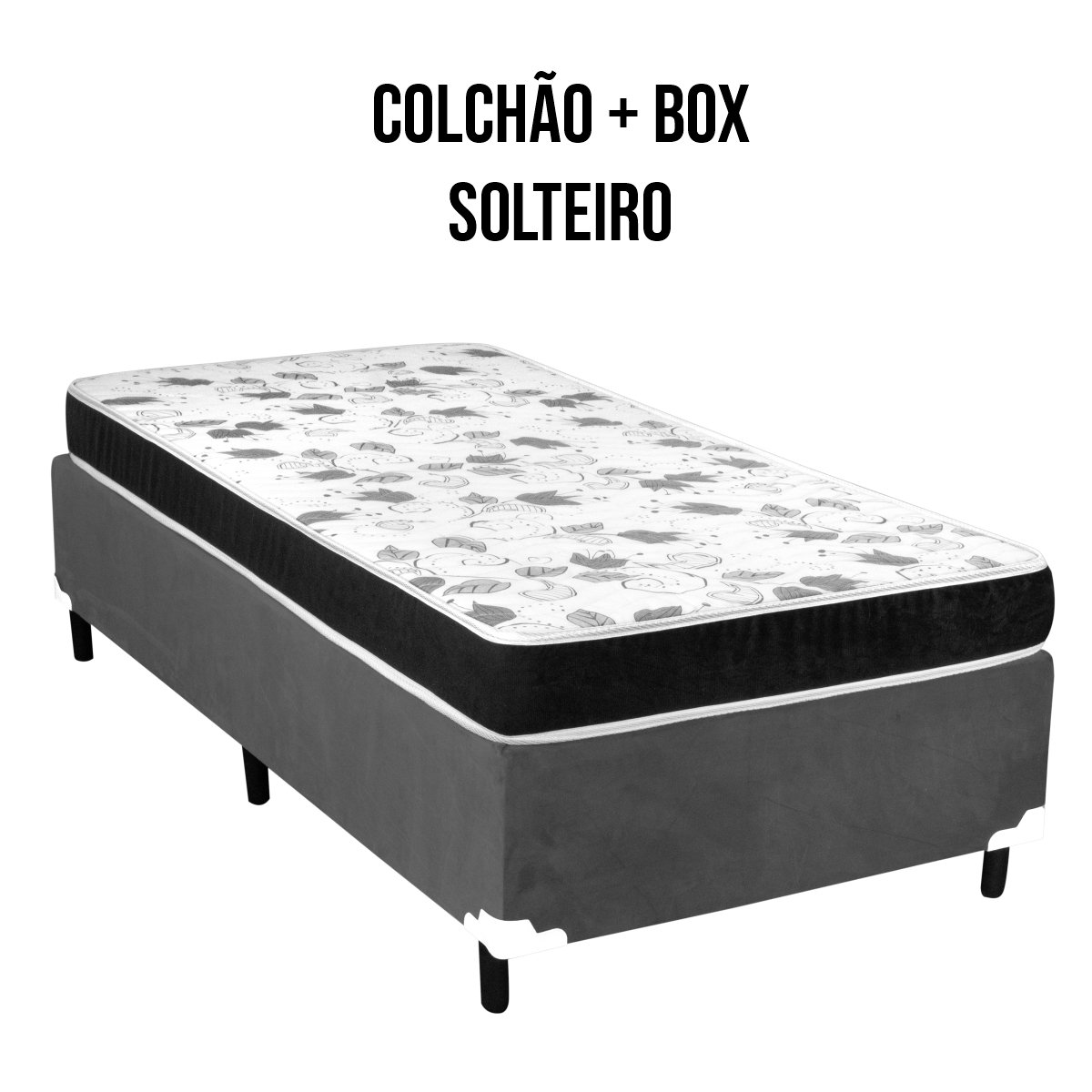 Cama Box Solteiro Suede Cinza + Colchão Espuma D20 Bambo Branco Bueno Sono (52x78x188) - 3