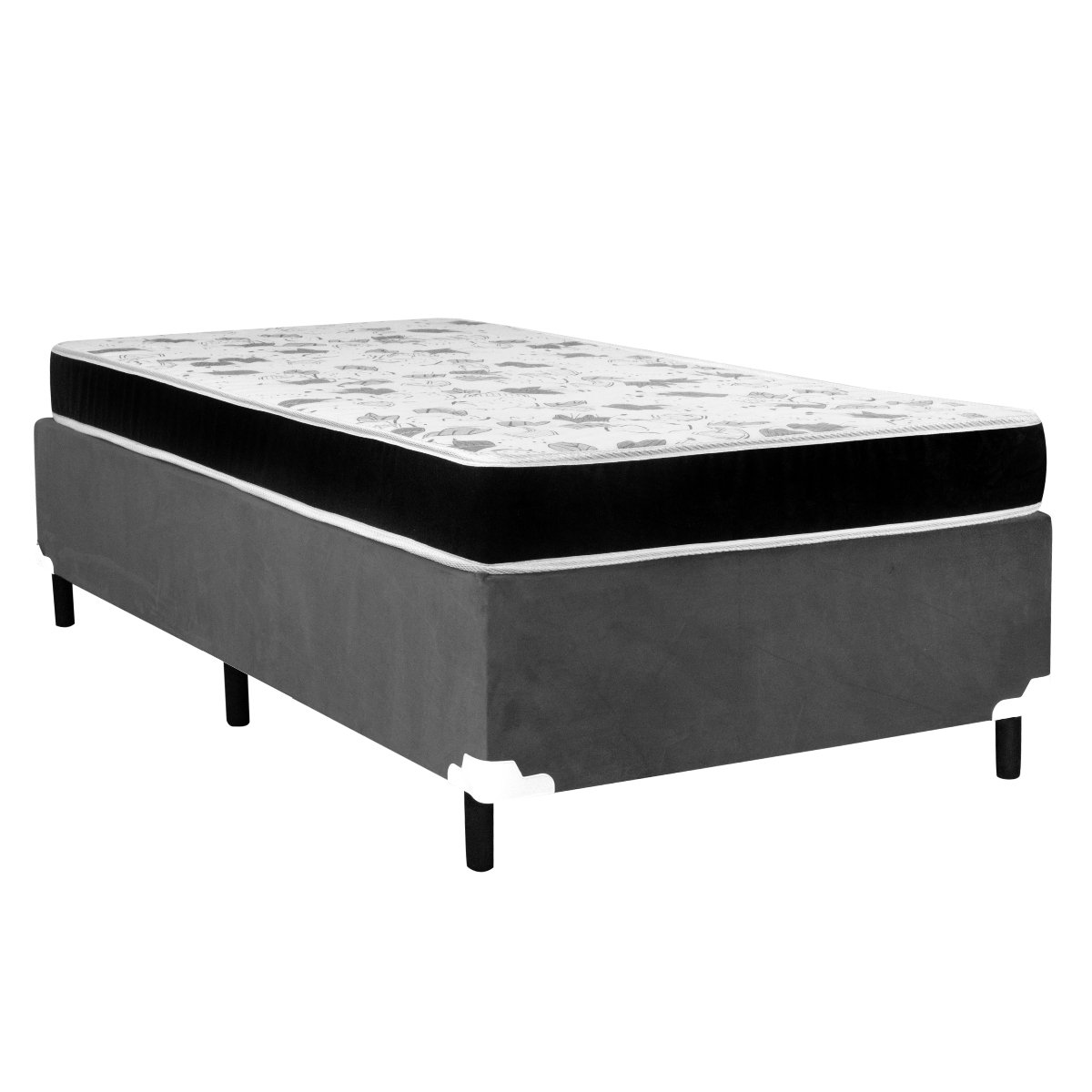 Cama Box Solteiro Suede Cinza + Colchão Espuma D20 Bambo Branco Bueno Sono (52x78x188)