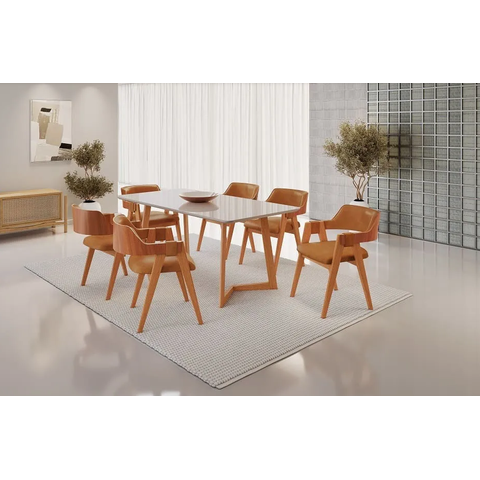 Mesa Fineza 6 Cadeiras Esmeralda Courino Jcm - Cinamomo/off