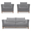 Ver imagem 1 de Kit 2 Poltronas e Sofá Living 2 Lugares 1,90m Vega Linho Grafite Pés Castanho - Pallazio