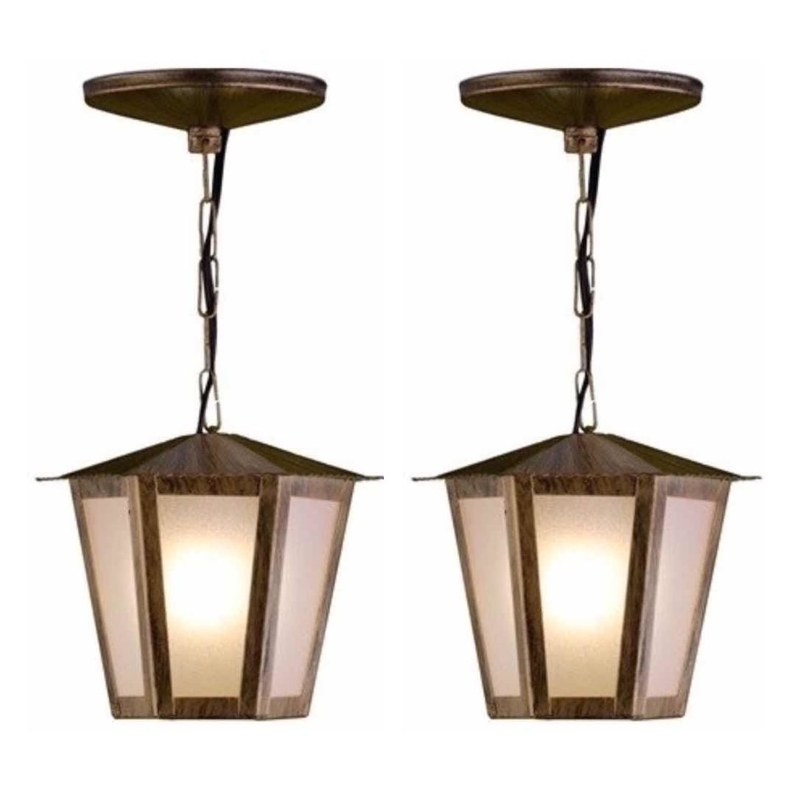 Kit C/ 2 Luminárias Pendente Colonial Sextavado Ouro Velho MadeiraMadeira