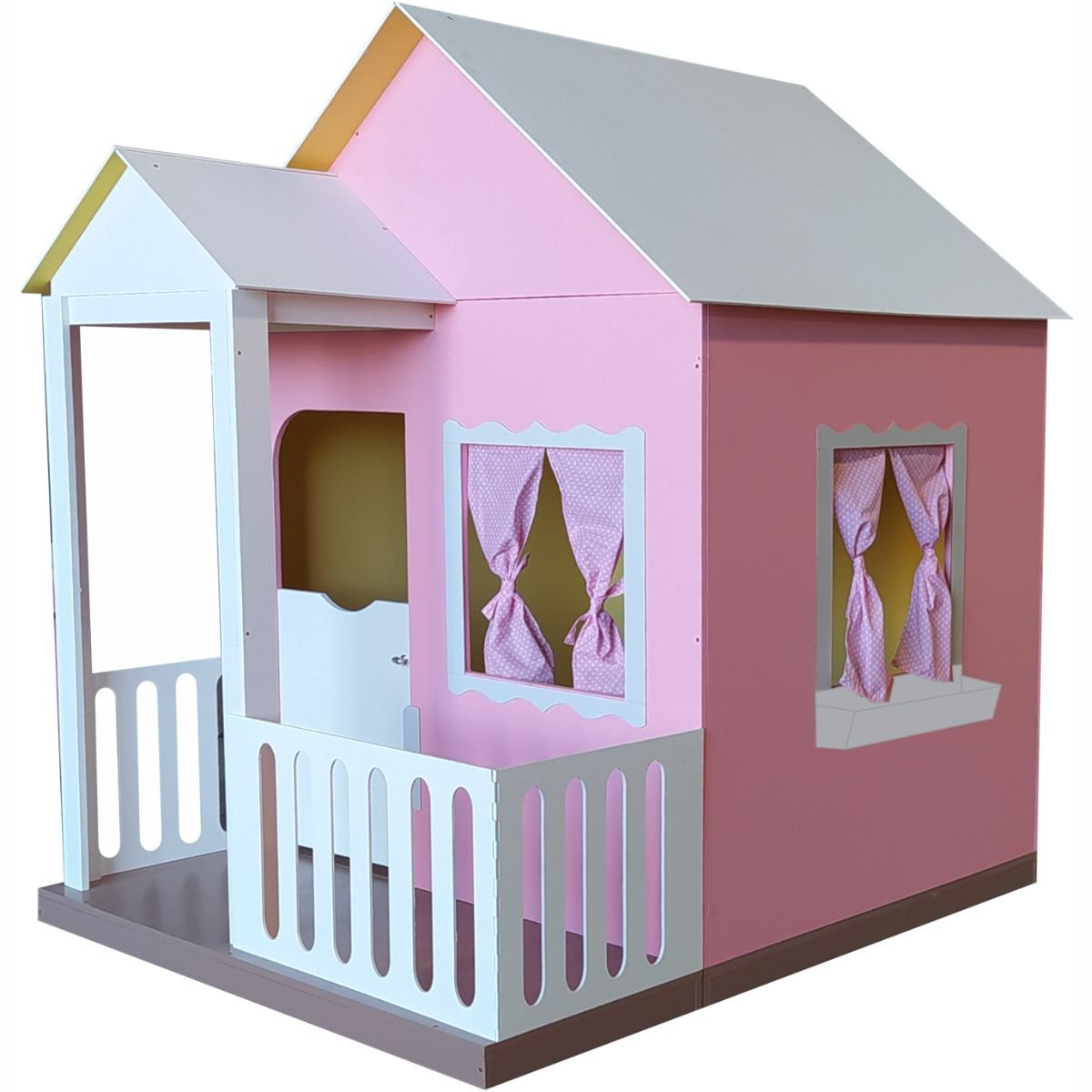 Casinha de Brinquedo 120 cm com Cercado Rosa/ Branco - 7