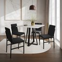 Ver imagem 1 de Conjunto de Jantar Mesa Mônaco 90cm Tampo Branco com 4 Cadeiras Estofadas Pretas