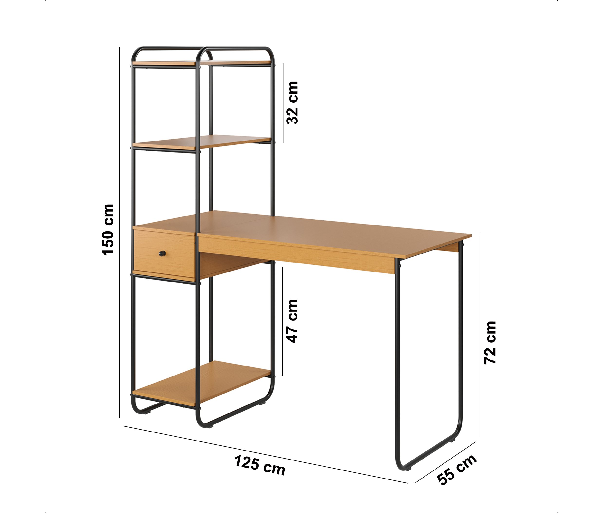 Mesa Home Office Criare Prateleiras Pés Aço Escritório Escrivaninha Estilo com Gaveta Cor Nature - 6