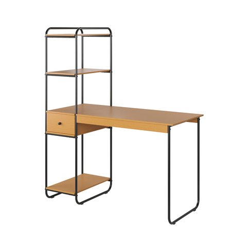 Mesa Home Office Criare Prateleiras Pés Aço Escritório Escrivaninha Estilo com Gaveta Cor Nature