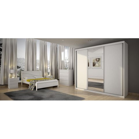 Guarda Roupa Casal com Espelho 3 Portas 6 Gavetas - Paradizzo Gold-Branco - Móveis Novo Horizonte
