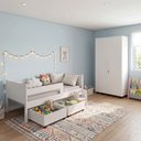 Ver imagem 1 de Conjunto Cama Luna Plus Branco + Armário Multiuso Ouro 2 Portas Branco com Design Moderno Premium