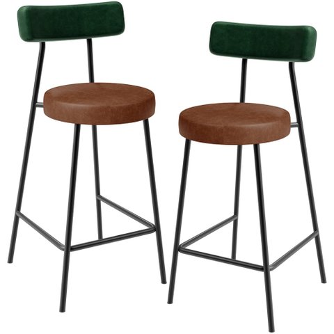 Kit 02 Banquetas Baixa Cozinha Sala Jantar Bancada Milão L02 Facto Verde Musgo Marrom - lyam decor L