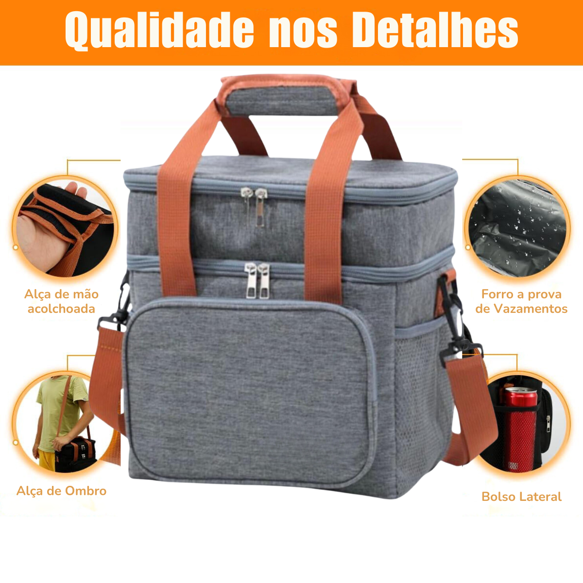 Bolsa Termica Lancheira Bag Portatil Multiuso 2 Andares 13l - 5