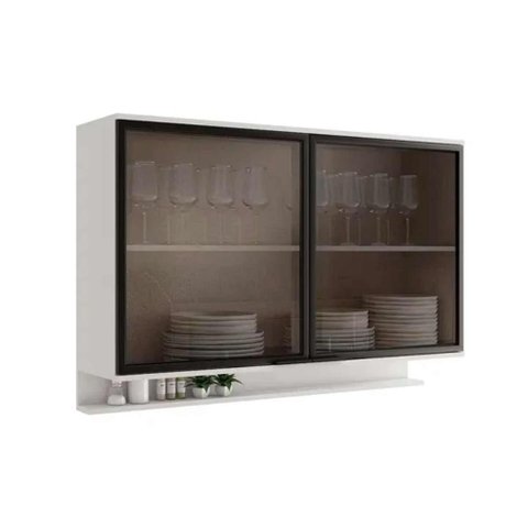 Armário Aéreo Cozinha Modulado Alpha 2500 C/ 2 Portas C/ Vidro 120cm Branco - Carraro