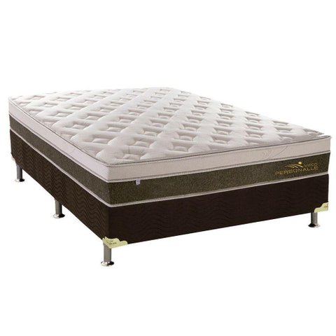 Cama Box Casal: Colchão Molas Ensacadas Plumatex MasterPocket Personalle + Base CRC Suede Brown(