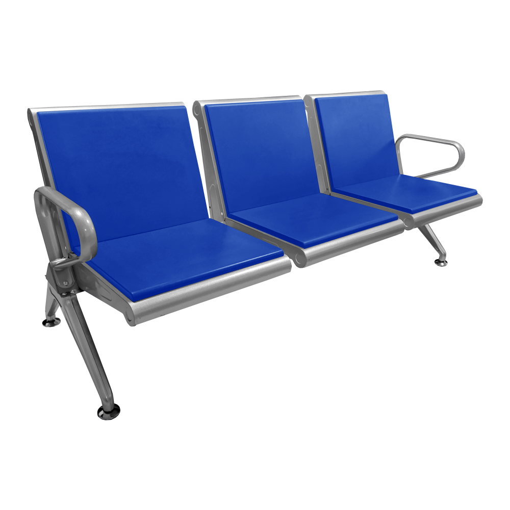 Cadeira Longarina Bob 3 Assentos - Azul
