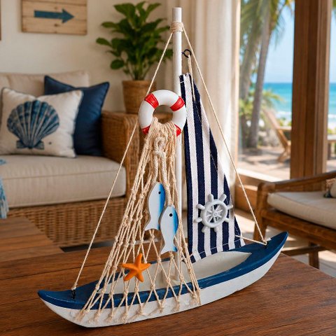 Barco Navio Caravela Náutica Artesanal Decoração Casa Praia