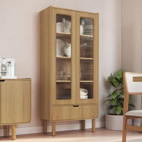 Cristaleira para Sala de Jantar 2 Portas Vidro 1 Gaveta Nordic A03 Hanover Roble - Lyam Decor