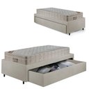 Ver imagem 1 de Base Box Cama Solteirão Sapateira Courino Linho Areia e Colchão Airtech Ortobom 96x203