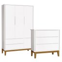 Ver imagem 1 de Cômoda Gaveteiro com Guarda Roupa Infantil 3 Portas New Classic Branco com Pés Madeira - Reller