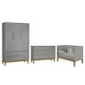 Dormitório Infantil Classic 3 Portas, Cômoda 1 Porta e Berço Cinza Fosco com Pés Amadeirado - Reller - 1