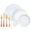 Ver imagem 1 de Aparelho de Jantar em Porcelana e Faqueiro Dourado Aço Inox 24 Peças Elegante Luxo