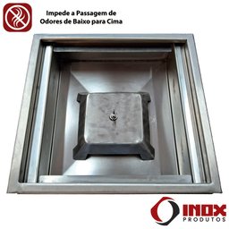 Ralo Inox Classic com Sifão Inox e Saída em Baixo no Centro - Inox 304 - 40x40x10 Cm - 6