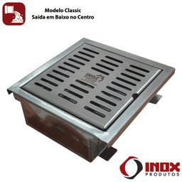 Ralo Inox Classic com Sifão Inox e Saída em Baixo no Centro - Inox 304 - 40x40x10 Cm - 2