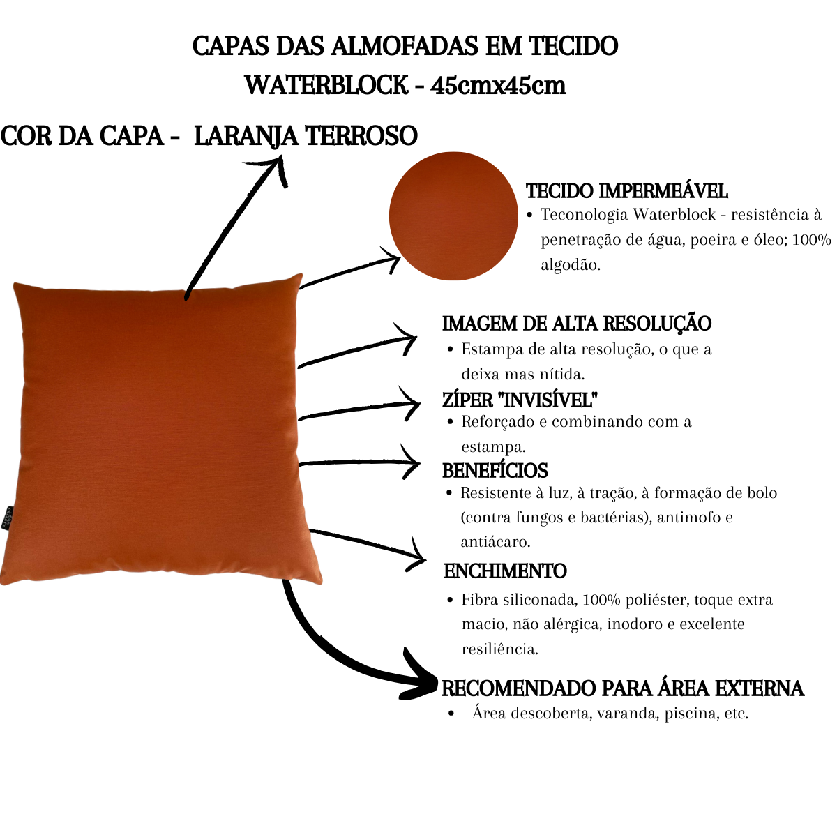 Kit 2 Almofadas Cheias Waterblock Impermeável Área Externa Folhagens Marrom e Laranja Terroso 45cmx4 - 3