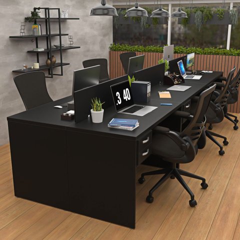 Estação de Trabalho Mesas 120x60cm 6 Lugares C/gav Netmobil - Preto