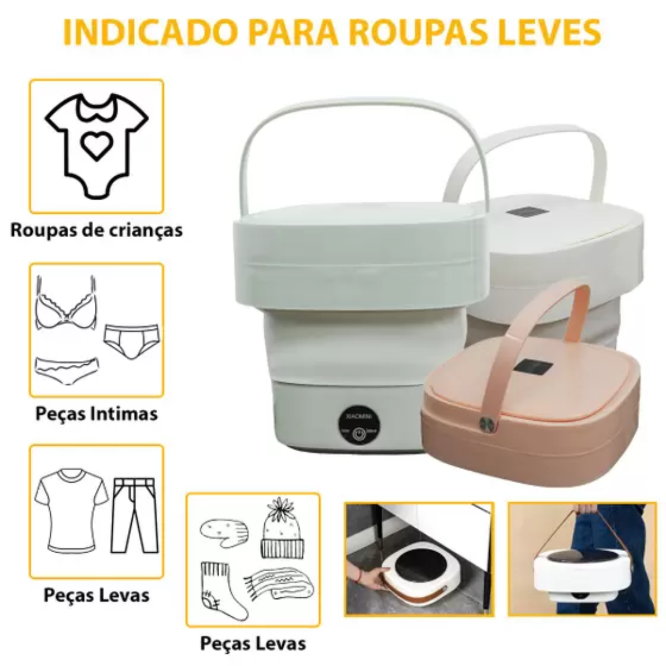 Mini Máquina Lavar Roupas Lavadora Dobrável Portátil S19 - 3