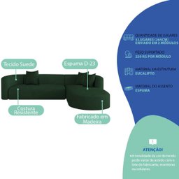 Sofá Modular Celinne Luxuoso Sala de Estar Decoração Luxo 265cm Suede - 5