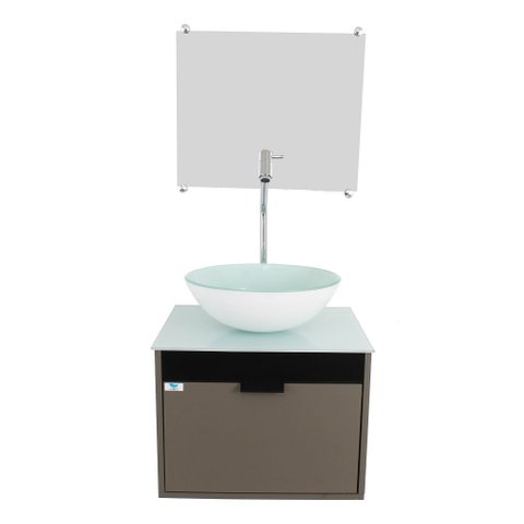 Gabinete Armário Banheiro 40cm Cuba Redonda Branca