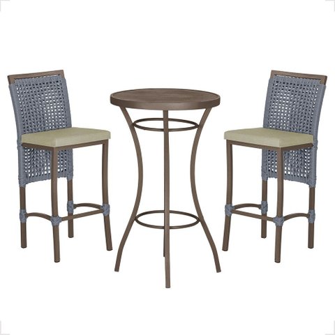 Mesa Bistrô e 2 Banquetas Roma Marrom Corda Náutica Estofado 7 Trama Original