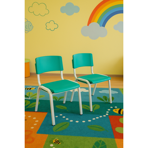 Kit 2 Cadeiras Infantil Iso Azul Turquesa Brinquedoteca Escolas Ecomhome