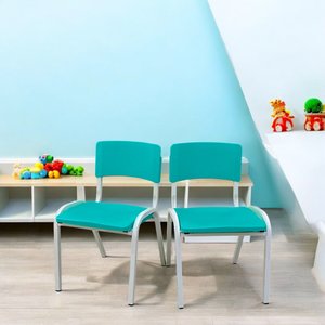 Kit 2 Cadeiras Infantil Iso Azul Turquesa Brinquedoteca Escolas Ecomhome