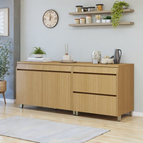 Cozinha Completa Modulada 2 Peças 3 Portas 3 Gavetas 100% MDF Simone Mendes Marrom/Carvalho