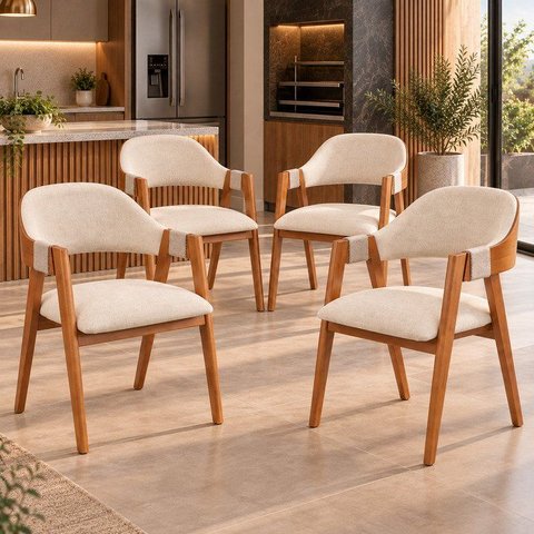 Kit 4 Cadeiras de Jantar Madeira Maciça Encosto Laminado e Corda Artesanal Aurora Espresso Móveis