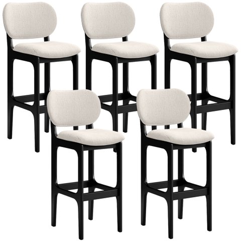 Kit 5 Banquetas Alta Bar Cozinha Sala Jantar Fixa Betta L02 Preto Linho Cru - Lyam Decor