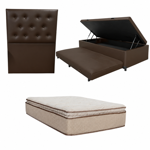 Cama Box Baú Solteiro com Auxiliar (Bicama) + Colchão Cloud Molas Ensacadas c/Pillowtop 32cm | Kit C