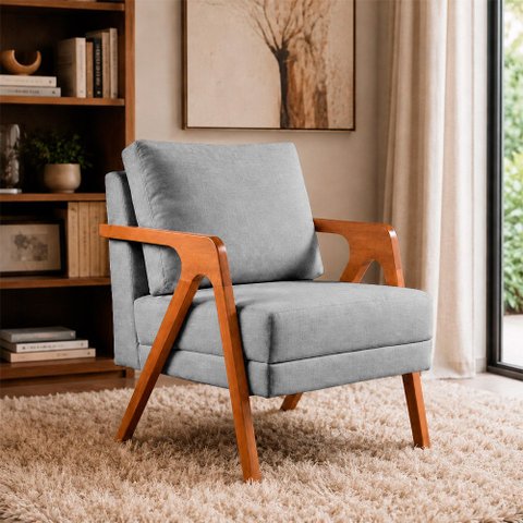 Poltrona Sala de Estar Maya Luxo Linho Cinza M3 - Monari Design