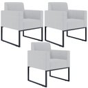 Ver imagem 1 de Kit 3 Poltronas Decorativas para Sala Recepção Base Fixa de Metal Helô L02 Linho Cinza - Lyam