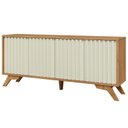 Ver imagem 4 de Buffet Aparador Retrô 4 Portas Ripadas 100% MDF 180cm Marrom Freijó/Off White