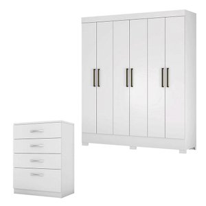 Cômoda Astral e Guarda Roupa Casal Verso Branco - Demóbile