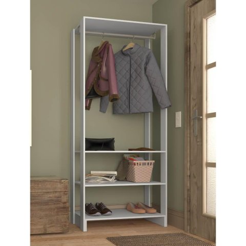 Estante Closet 80cm 3 Prateleiras e 1 Cabideiro - Branco