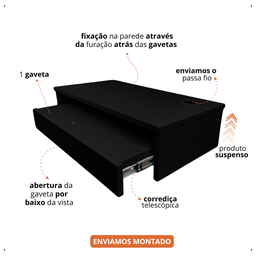 Mesa de Cabeceira Suspenso Computador e Note 60x15x30cm Preto - 3